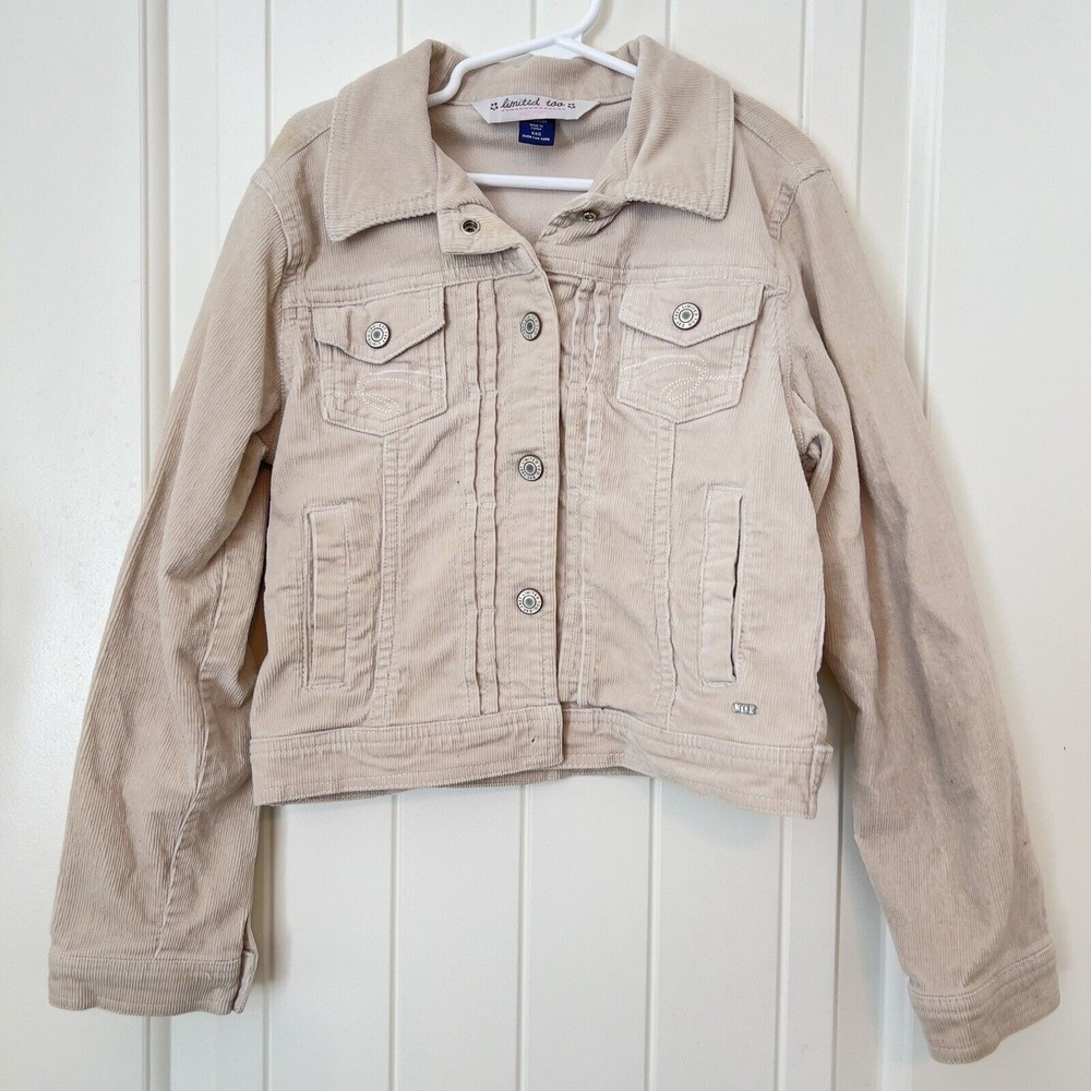 Limited Too Girls XXS Tan Beige Corduroy Button Front Jacket Missing Button